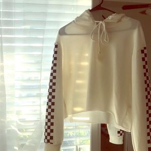 CropTop Teen Sweatshirt Long Checker SleeveHoodie